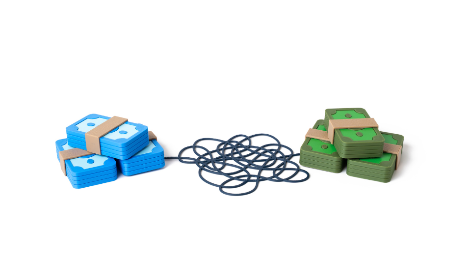 two different values of money connected with a confusing, squiggly line